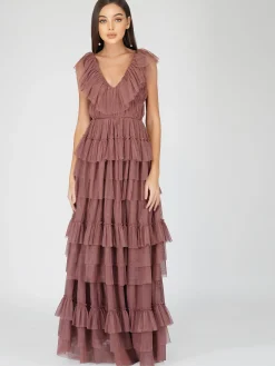 Alexandra Merlot Tulle Maxi Dress