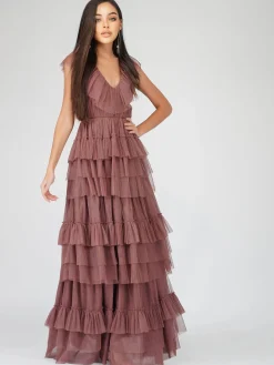 Alexandra Merlot Tulle Maxi Dress