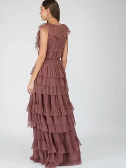 Alexandra Merlot Tulle Maxi Dress