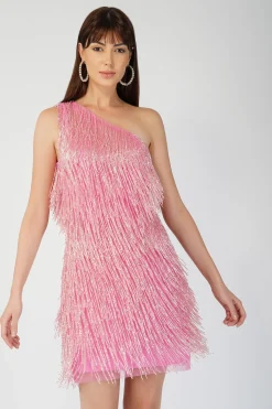 Amarato Embellished Pink Fringe Mini Dress