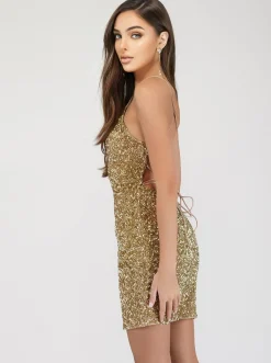 Amelle Gold Beaded Mini Dress