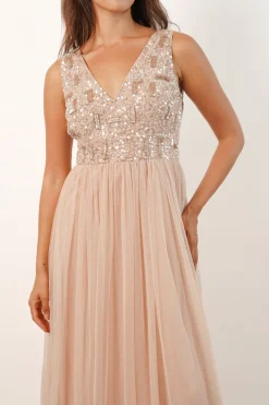 Aurora Nude Embellished Maxi Dress