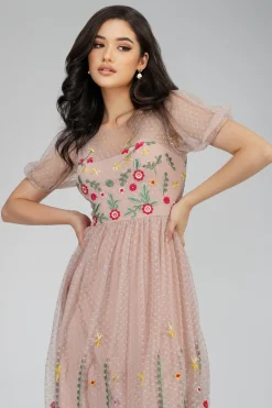 Azalea Dusty Pink Embroidered Dress