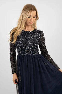 Belle Navy Blue Long Sleeve Bridesmaid Dress
