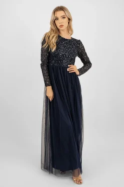 Belle Navy Blue Long Sleeve Bridesmaid Dress