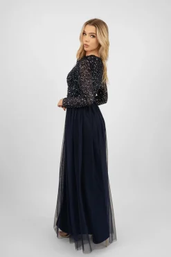 Belle Navy Blue Long Sleeve Bridesmaid Dress