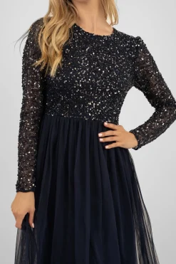 Belle Navy Blue Long Sleeve Bridesmaid Dress