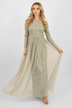Belle Sage Green Long Sleeve Bridesmaid Dress