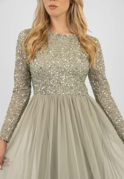 Belle Sage Green Long Sleeve Bridesmaid Dress
