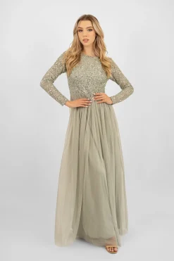 Belle Sage Green Long Sleeve Bridesmaid Dress