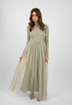 Belle Sage Green Long Sleeve Bridesmaid Dress