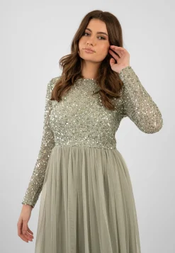 Belle Sage Green Long Sleeve Bridesmaid Dress