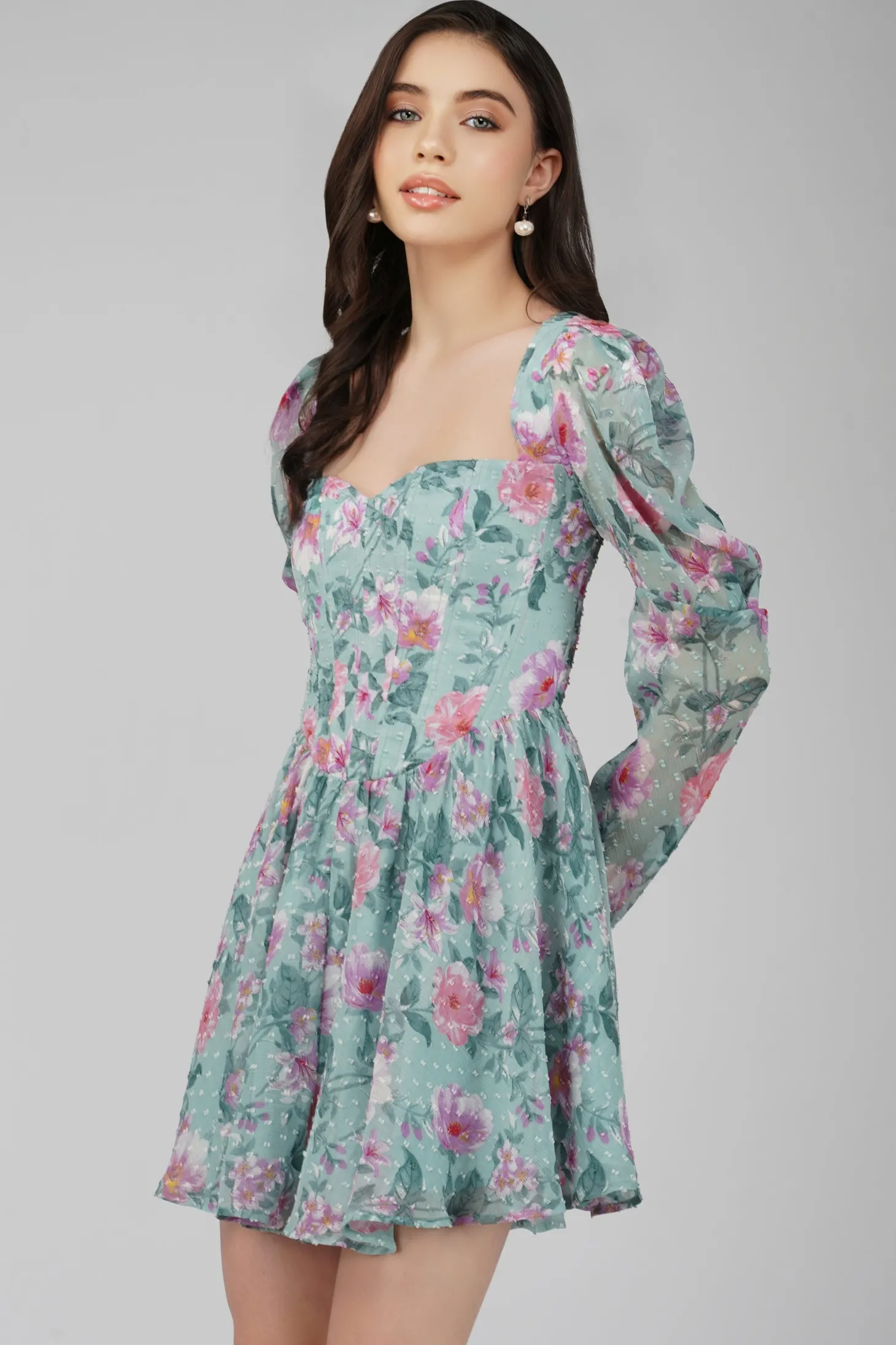 Bone Green Floral Corset Dress