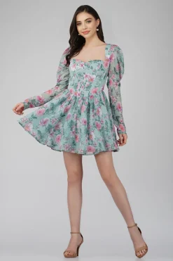 Bone Green Floral Corset Dress