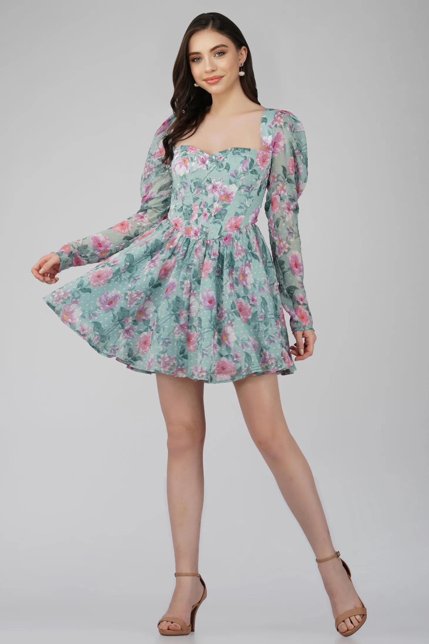 Bone Green Floral Corset Dress
