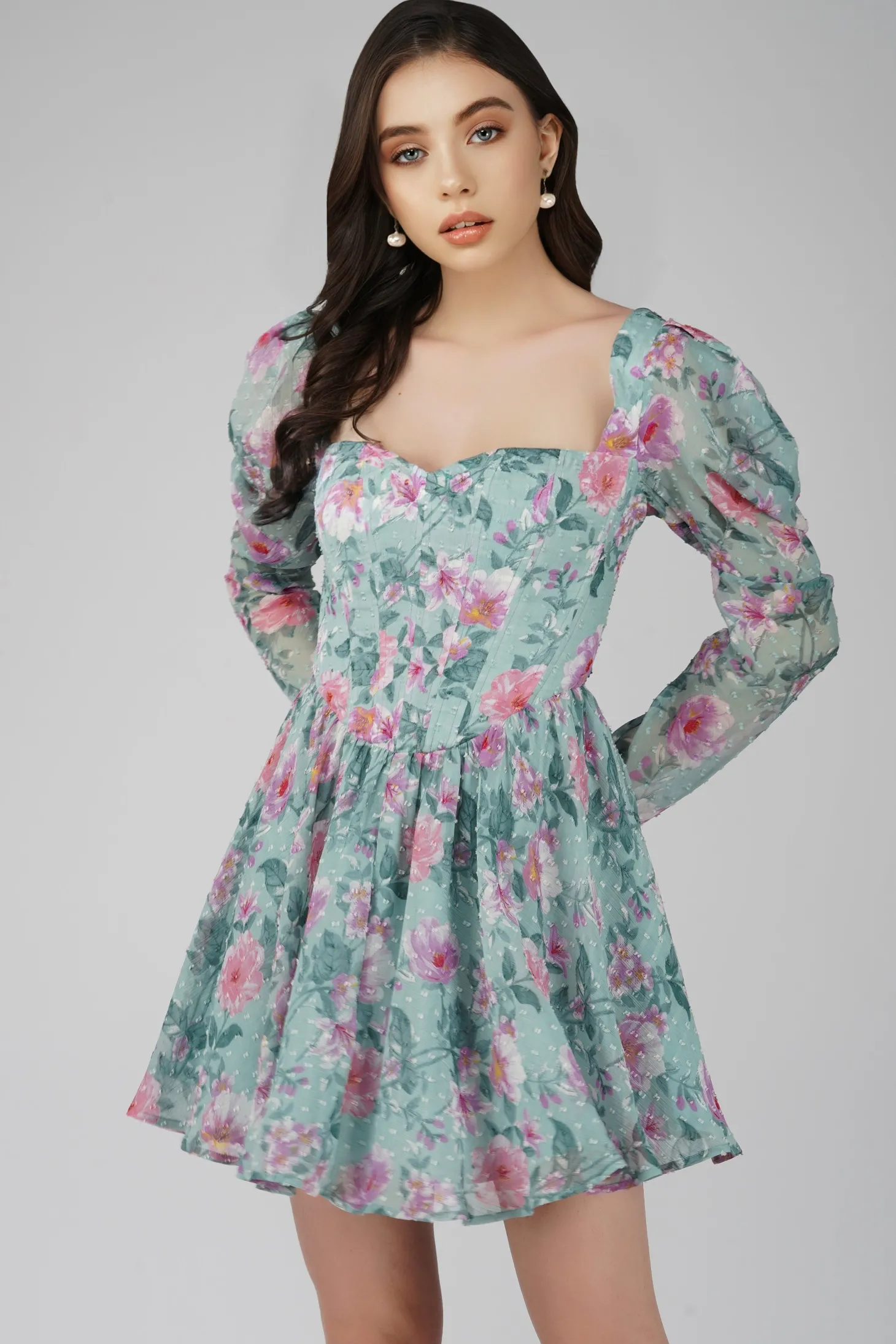 Bone Green Floral Corset Dress