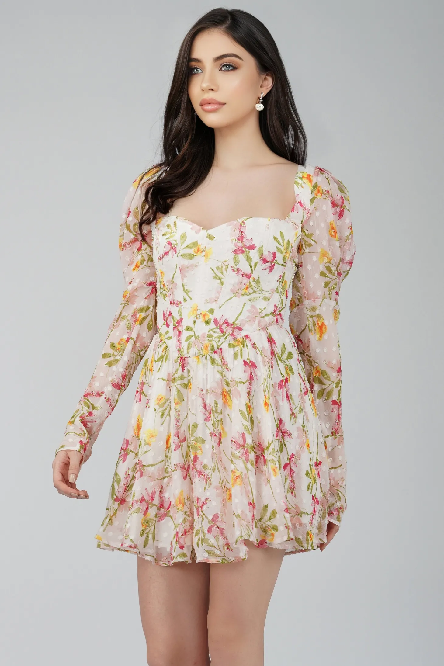 Bone White Floral Corset Dress
