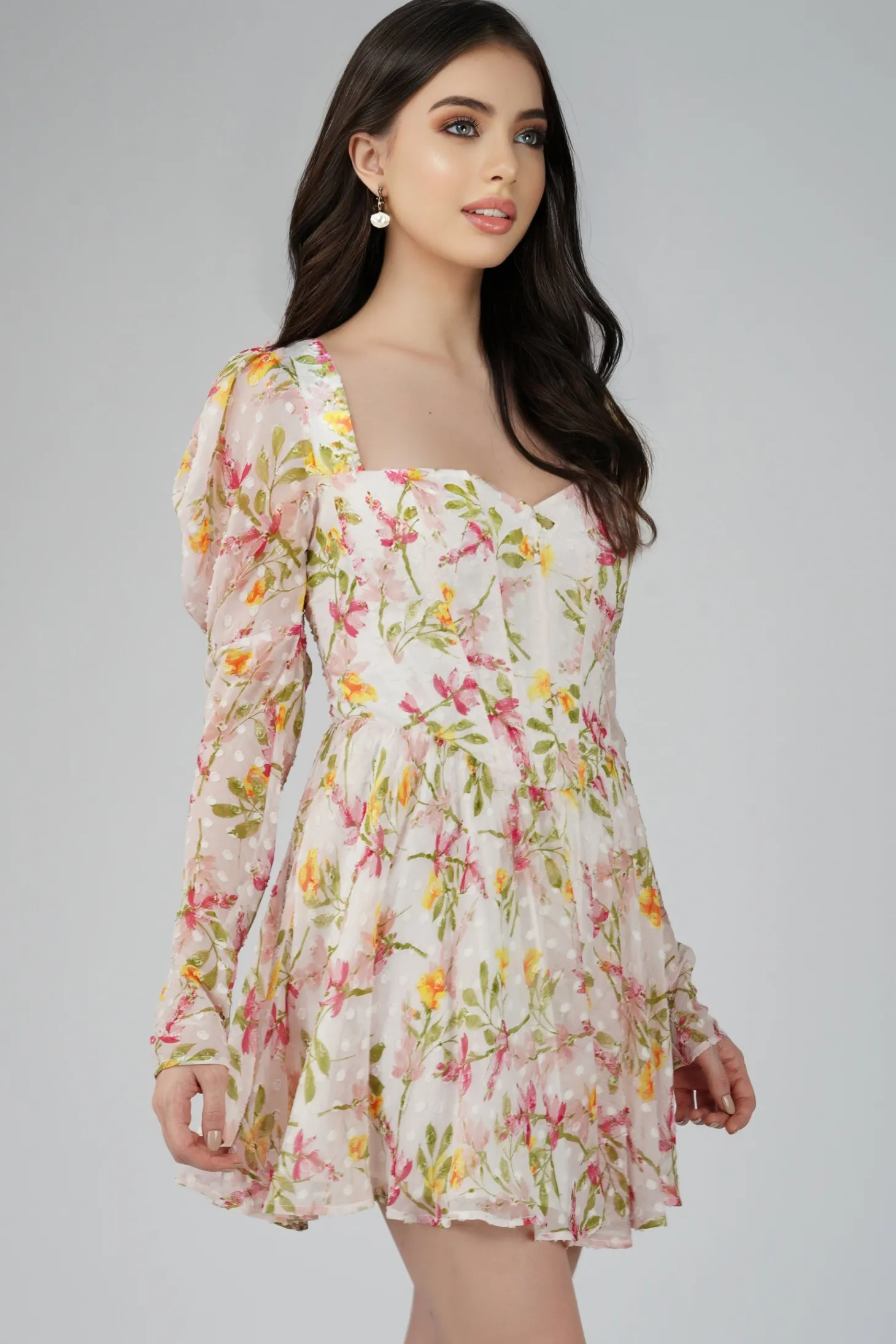 Bone White Floral Corset Dress