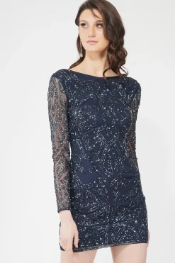 Brooklyn Navy Blue Long Sleeve Sequin Mini Dress