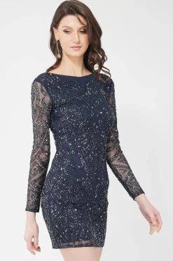Brooklyn Navy Blue Long Sleeve Sequin Mini Dress