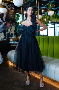 Butterfly Black Tulle Midi Dress