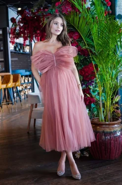 Butterfly Mauve Tulle Midi Dress