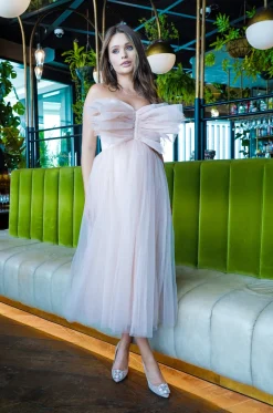 Butterfly Nude Tulle Midi Dress