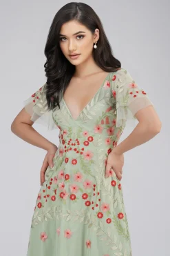 Calla Sage Green Embroidered Dress