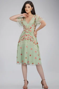 Calla Sage Green Embroidered Dress