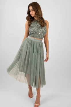 Cleo Teal Tulle Midi Skirt