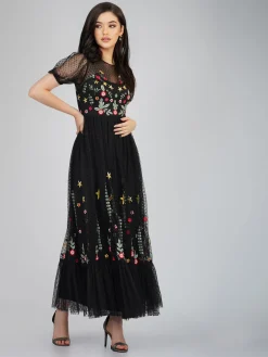 Dahlia Black Embroidered Dress