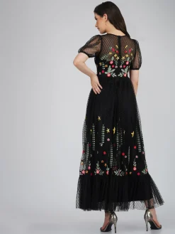 Dahlia Black Embroidered Dress