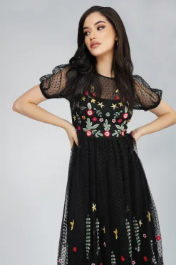 Dahlia Black Embroidered Dress