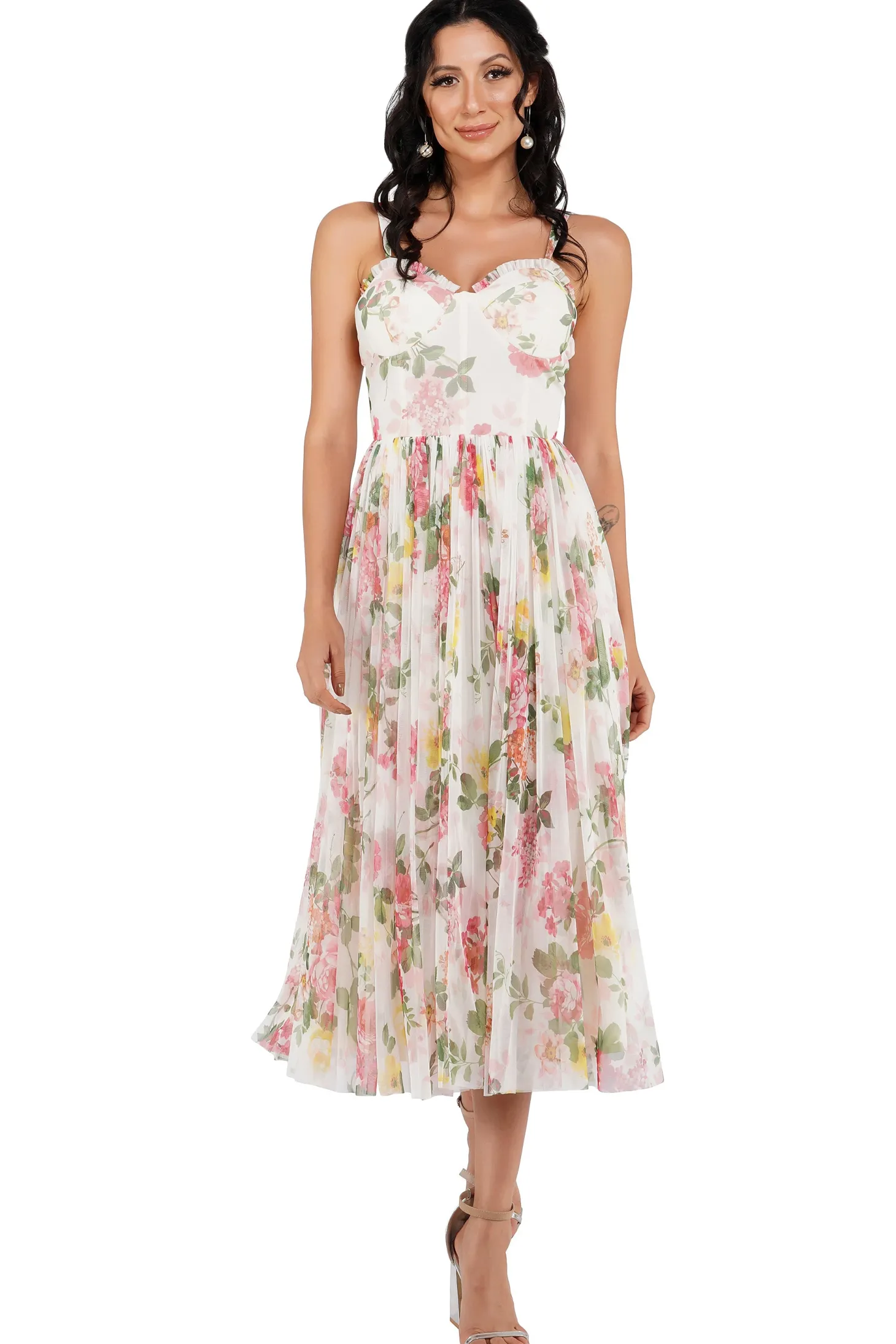 Dane Floral Tulle Corset Midi Dress