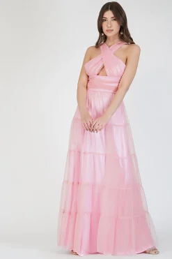 Dreamy Pink Crisscross Front Maxi Dress