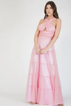 Dreamy Pink Crisscross Front Maxi Dress