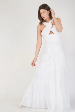 Dreamy White Crisscross Front Maxi Dress