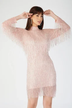 Elena Embellished Pink Tassel Mini Dress