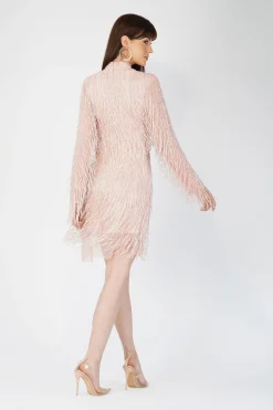 Elena Embellished Pink Tassel Mini Dress