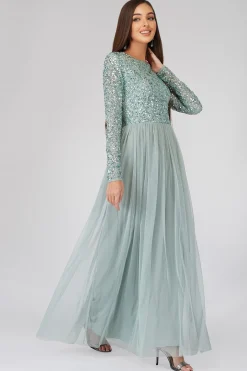 Elle Long Sleeve Sage Green Bridesmaid Maxi Dress
