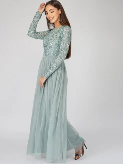 Elle Long Sleeve Sage Green Bridesmaid Maxi Dress