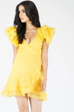 Fairy Flutter Sleeve Mini Dress In Yellow