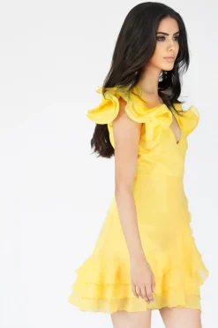 Fairy Flutter Sleeve Mini Dress In Yellow