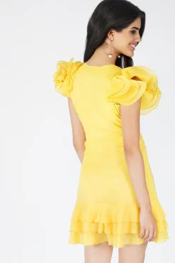 Fairy Flutter Sleeve Mini Dress In Yellow