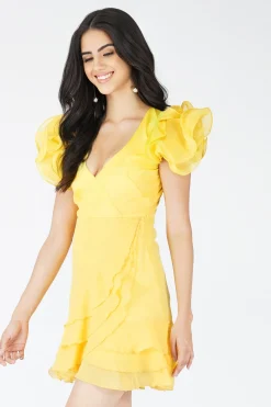 Fairy Flutter Sleeve Mini Dress In Yellow