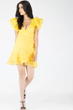 Fairy Flutter Sleeve Mini Dress In Yellow