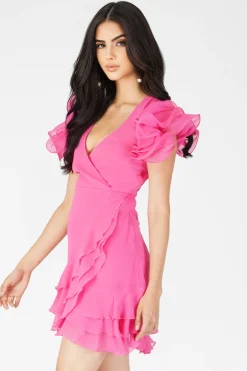 Fairy Flutter Sleeve Mini Dress In Pink