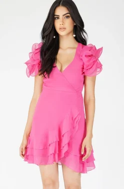 Fairy Flutter Sleeve Mini Dress In Pink