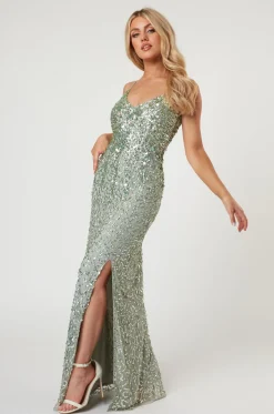 Gloria Sage Green Beaded Maxi Dress