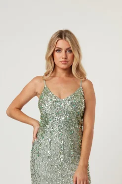 Gloria Sage Green Beaded Maxi Dress